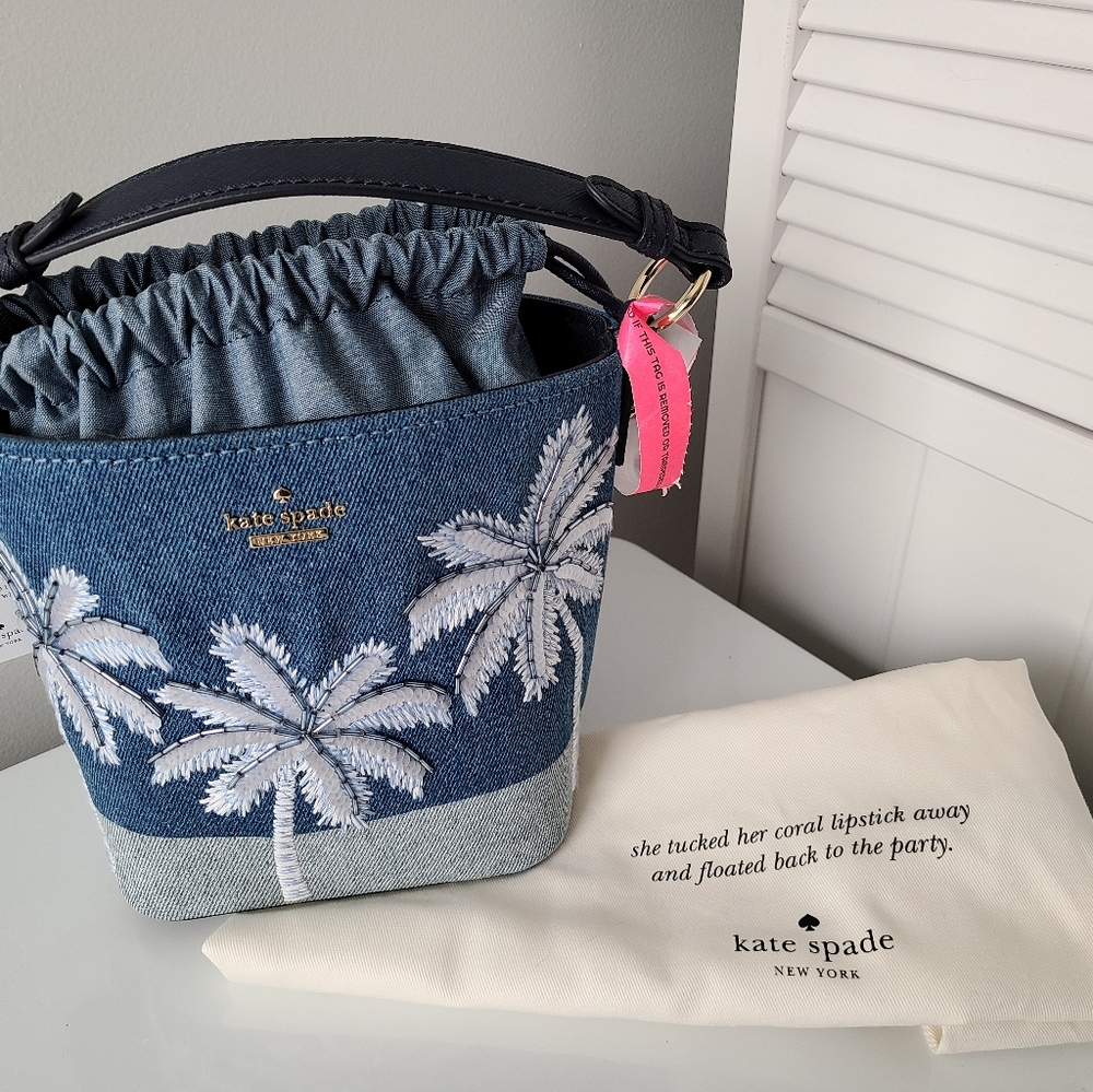 Kate Spade Denim Palm Tree Bucket Handbag